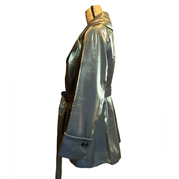 Hilary Radley NY Metallic Iridescent Olive Green Trench Coat Women’s Size M - Picture 5 of 13